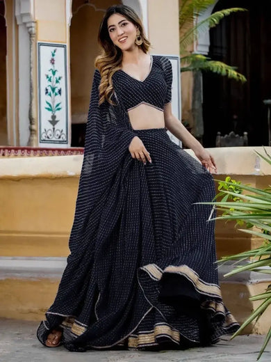 Captivating Black Laheriya Print Georgette Wedding Lehenga Choli